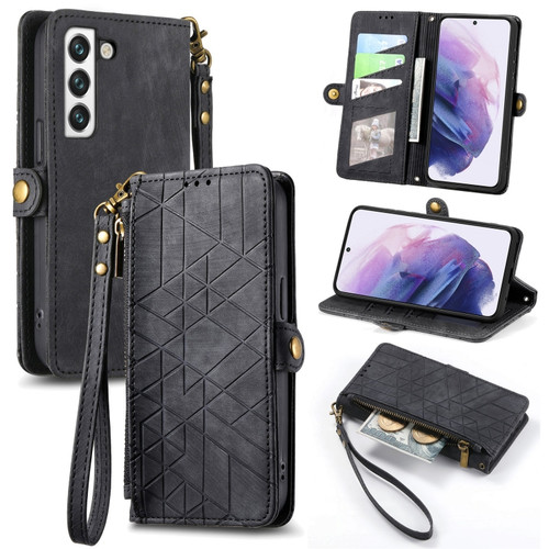 Geometric Zipper Wallet Side Buckle Leather Phone Case for Samsung Galaxy S23+ 5G - Black