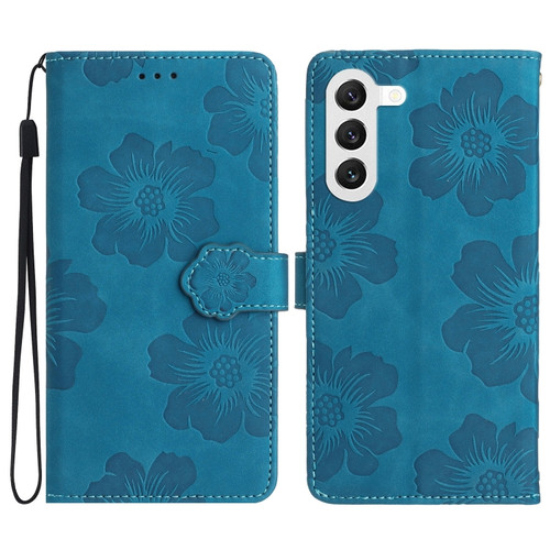 Flower Embossing Pattern Leather Phone Case for Samsung Galaxy S23+ 5G - Blue