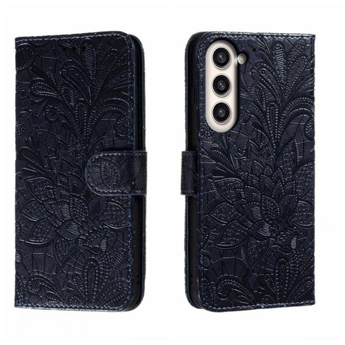 Lace Flower Embossing Flip Leather Phone Case for Samsung Galaxy S23+ 5G - Dark Blue