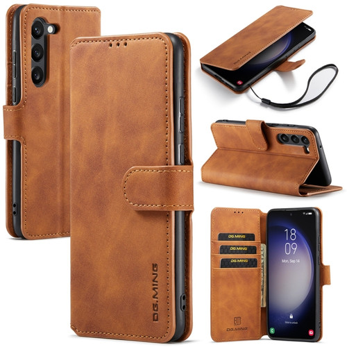 DG.MING Retro Oil Edge Flip Leather Phone Case for Samsung Galaxy S23+ 5G - Brown