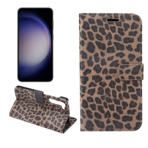 Leopard Pattern Flip Leather Phone Case for Samsung Galaxy S23+ 5G - Brown