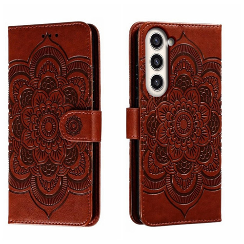 Sun Mandala Embossing Pattern Phone Leather Case for Samsung Galaxy S23+ 5G - Brown