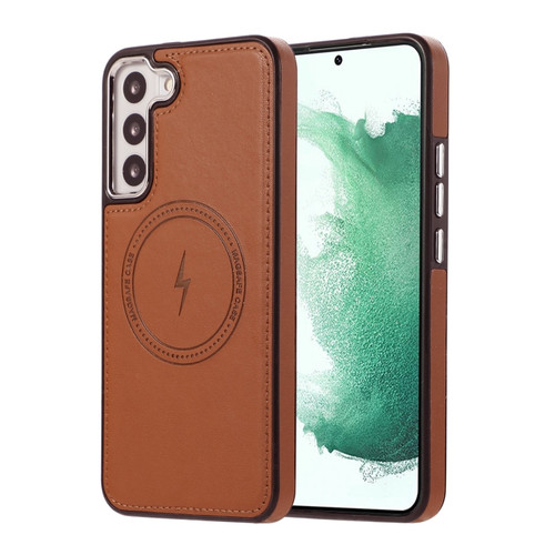 Side Leather Magsafe Phone Case for Samsung Galaxy S23+ 5G - Brown
