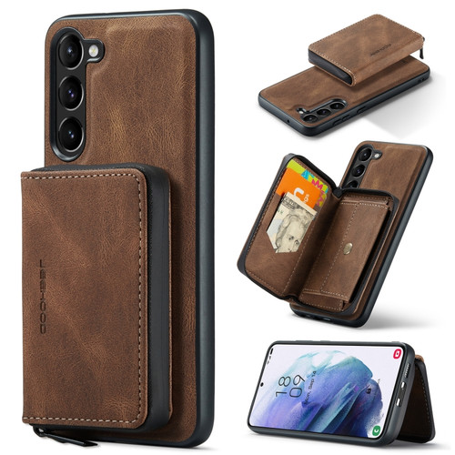 JEEHOOD Magnetic Zipper Wallet Leather Phone Case for Samsung Galaxy S23+ 5G - Brown