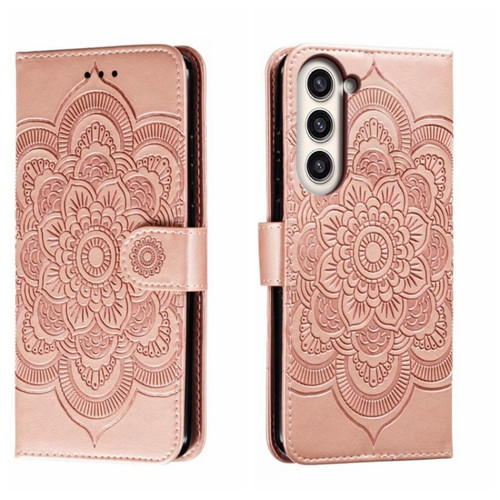 Sun Mandala Embossing Pattern Phone Leather Case for Samsung Galaxy S23+ 5G - Rose Gold