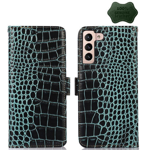 Crocodile Top Layer Cowhide Leather Phone Case for Samsung Galaxy S23+ 5G - Green