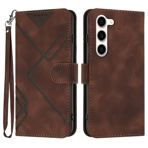 Line Pattern Skin Feel Leather Phone Case for Samsung Galaxy S23+ 5G - Coffee