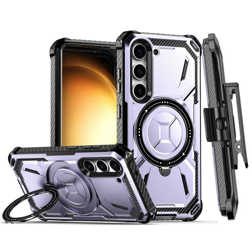 Armor Series MagSafe Magnetic Holder Phone Case with Back Clip for Samsung Galaxy S23+ 5G - Purple
