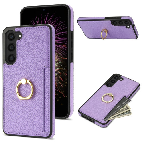 Ring Card Litchi Leather Back Phone Case for Samsung Galaxy S23+ 5G - Purple