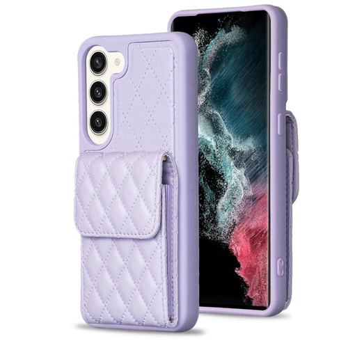 Vertical Wallet Rhombic Leather Phone Case for Samsung Galaxy S23+ 5G - Purple