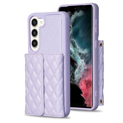 Horizontal Wallet Rhombic Leather Phone Case for Samsung Galaxy S23+ 5G - Purple