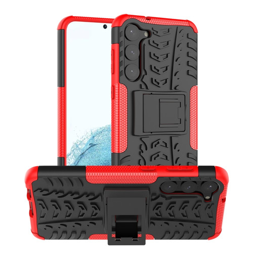 Tire Texture TPU + PC Phone Case with Holder for Samsung Galaxy S23+ 5G - Red