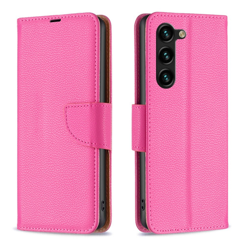 Litchi Texture Pure Color Leather Phone Case for Samsung Galaxy S23+ 5G - Rose Red