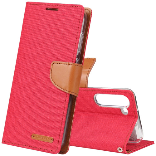 GOOSPERY CANVAS DIARY Fabric Texture Flip Leather Phone Case for Samsung Galaxy S23+ 5G - Red