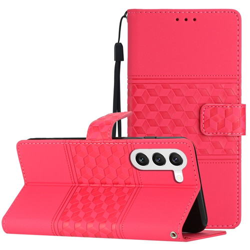 Diamond Embossed Skin Feel Leather Phone Case with Lanyard for Samsung Galaxy S23+ 5G - Red