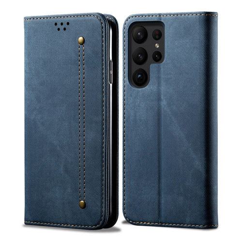 Denim Texture Leather Phone Case for Samsung Galaxy S23 Ultra 5G - Blue