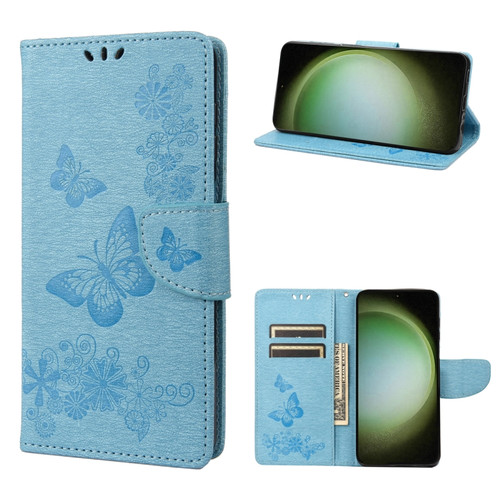 Butterfly Embossed Horizontal Flip Leather Phone Case for Samsung Galaxy S23 Ultra 5G - Blue