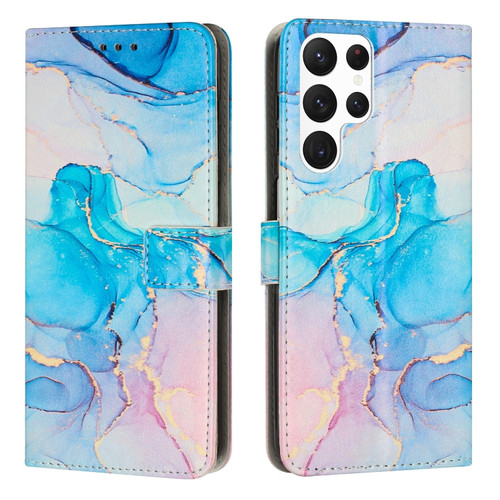 Painted Marble Pattern Leather Phone Case for Samsung Galaxy S23 Ultra 5G - Pink Green