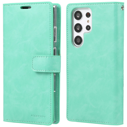 GOOSPERY MANSOOR DIARY 9 Card Slots Leather Phone Case for Samsung Galaxy S23 Ultra 5G - Mint Green