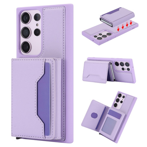 Samsung Galaxy S23 Ultra RFID Anti-theft Detachable Card Bag Leather Phone Case for Samsung Galaxy S23 Ultra 5G - Purple