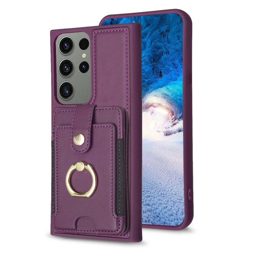 BF27 Metal Ring Card Bag Holder Phone Case for Samsung Galaxy S23 Ultra 5G - Dark Purple