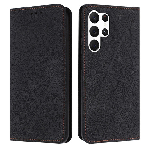 Ethnic Embossed Adsorption Leather Phone Case for Samsung Galaxy S23 Ultra 5G - Black