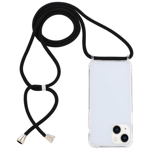 Transparent Acrylic Airbag Shockproof Phone Protective Case with Lanyard for iPhone 14 - Black