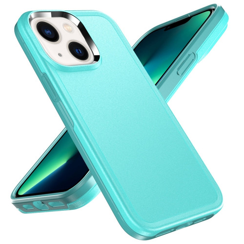 Double Solid Color Armor Phone Case for iPhone 14 - Lake Blue