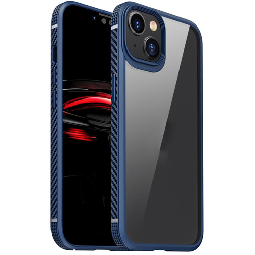 Carbon Fiber Four-corner Airbag Shockproof Case for iPhone 14 - Blue