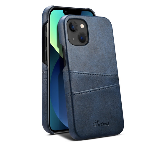 Suteni Calf Texture Card Slots Phone Case for iPhone 14 - Blue