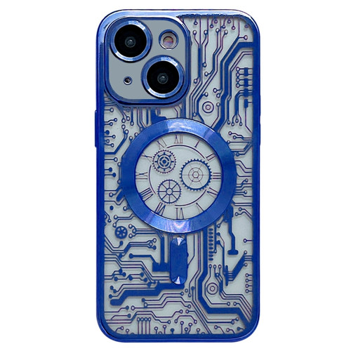 Electroplated Circuit Board Pattern MagSafe Phone Case for iPhone 14 - Dark Blue