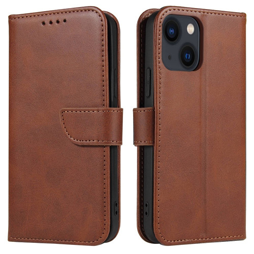 Calf Texture Buckle Flip Leather Phone Case for iPhone 14 - Brown