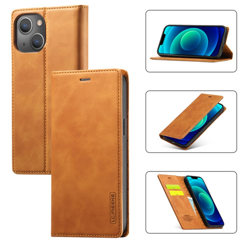 LC.IMEEKE Strong Magnetic Leather Phone Case with Holder & Card Slots & Wallet for iPhone 14 - Brown