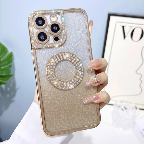 Electroplated Diamond Gradient Glitter Phone Case for iPhone 14 - Gold