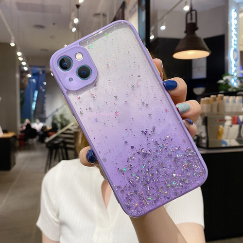Starry Gradient Glitter Powder TPU Phone Case for iPhone 14 - Purple
