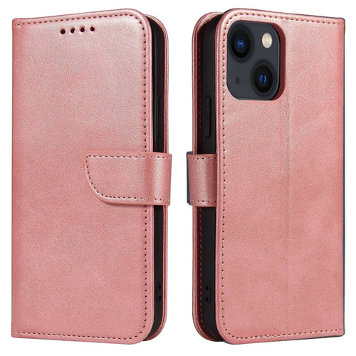 Calf Texture Buckle Flip Leather Phone Case for iPhone 14 - Rose Gold