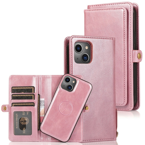 Strong Magnetic Detachable Leather Case for iPhone 14 - Rose Gold