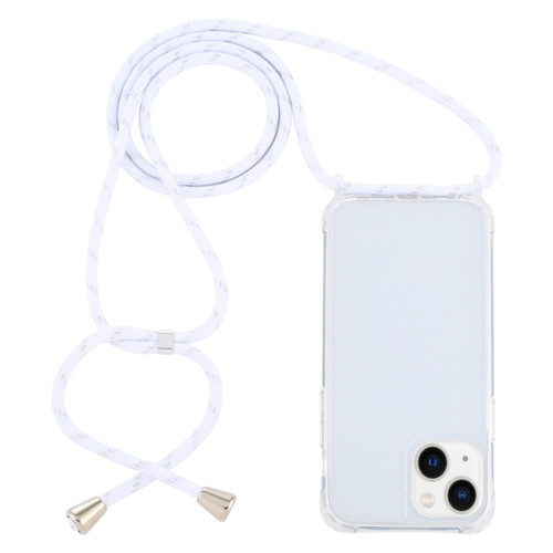 Transparent Acrylic Airbag Shockproof Phone Protective Case with Lanyard for iPhone 14 - White Gold