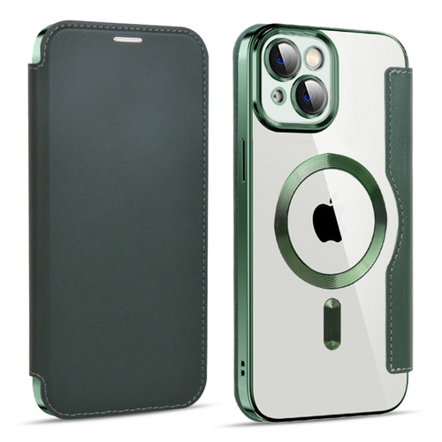 MagSafe Magnetic RFID Anti-theft Leather Phone Case for iPhone 14 - Dark Green