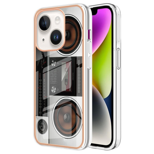 Electroplating Marble Dual-side IMD Phone Case for iPhone 14 - Retro Radio