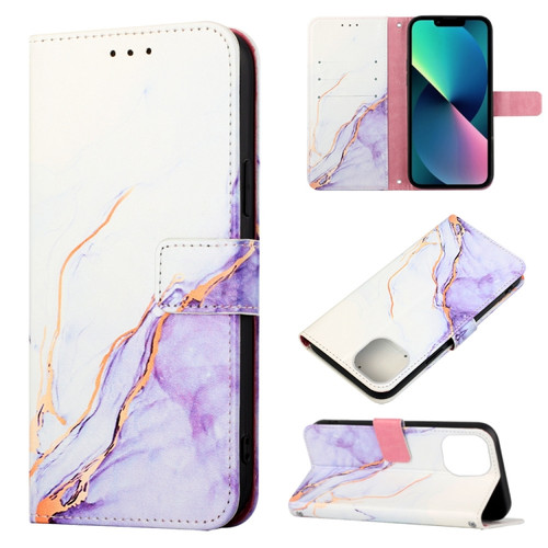 Marble Pattern Flip Leather Phone Case for iPhone 14 - White Purple LS006