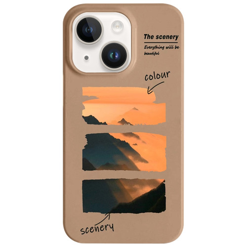 Painted Pattern Skin-friendly PC Phone Case for iPhone 14 - Coffee-Orange Watercolor