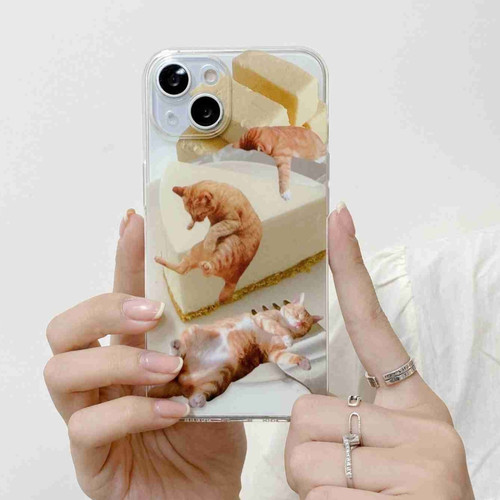 Cute Funny Cat Pattern Phone Case for iPhone 14 - Orange