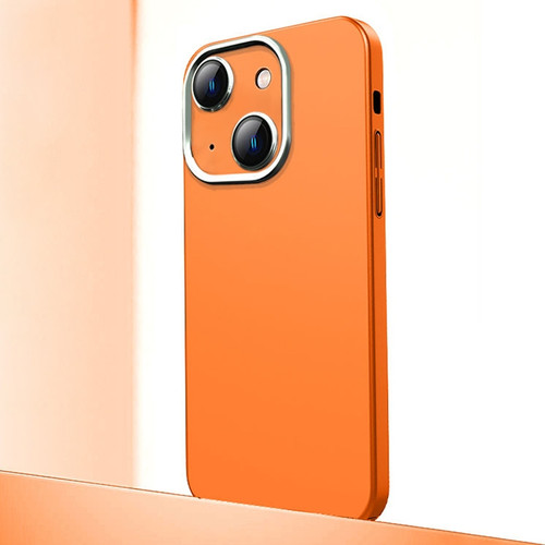 Frosted Metal Material Phone Case with Lens Protection for iPhone 14 - Orange