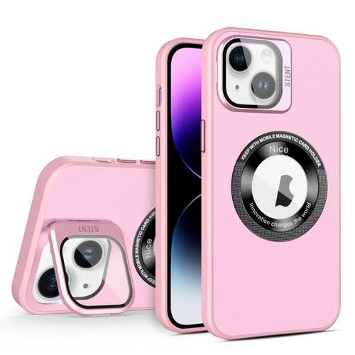 Skin Feel Magnifier MagSafe Lens Holder Phone Case for iPhone 14 - Pink