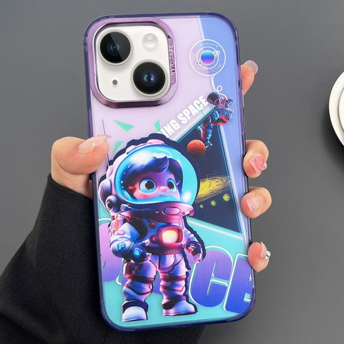 Engraved Colorful Astronaut Phone Case for iPhone 14 - Small Purple