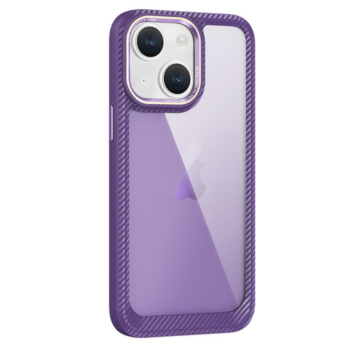 Carbon Fiber Transparent Back Panel Phone Case for iPhone 14 - Purple