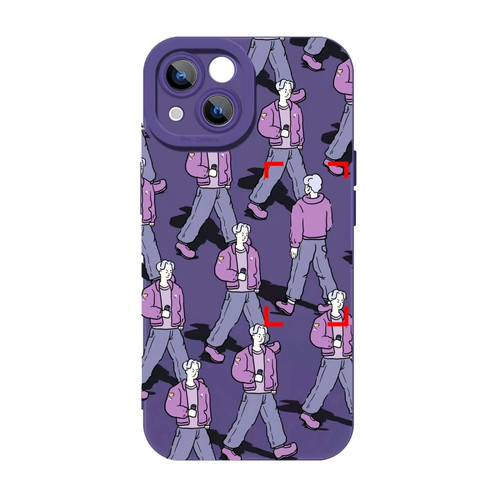 Liquid Silicone Pedestrians Pattern Phone Case for iPhone 14 - Purple