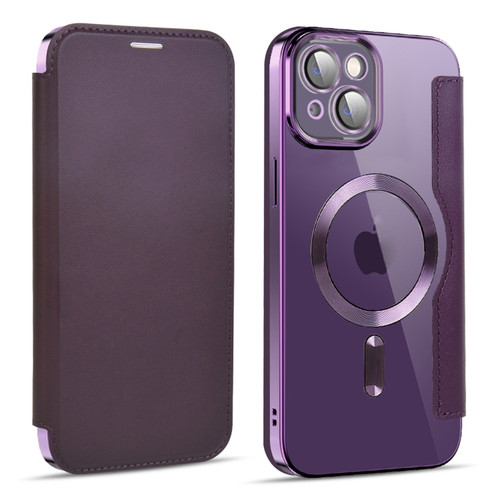 MagSafe Magnetic RFID Anti-theft Leather Phone Case for iPhone 14 - Dark Purple