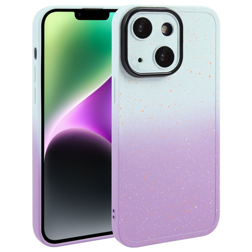 Gradient Starry Silicone Phone Case with Lens Film for iPhone 14 - White Purple